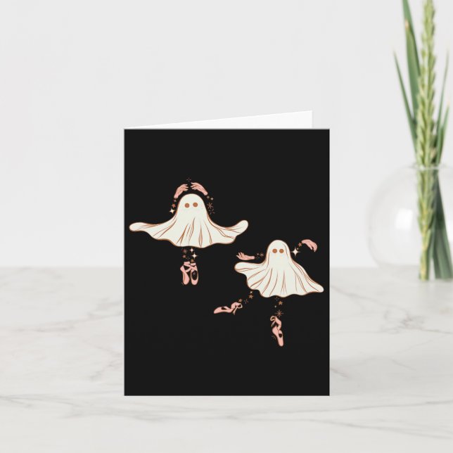 Cute Halloween Ghost Dancing Ballerina  Card (Front)