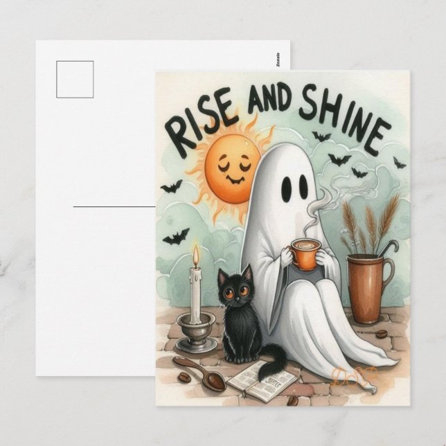 Cute Halloween Ghost Drink Pumpkin Spooky 2025  Holiday Postcard (Front/Back)