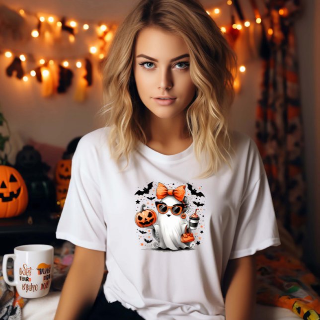 Cute Halloween Ghost Drinking Coffee  Tri-Blend Shirt (Creator Uploaded)