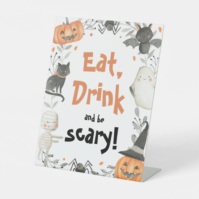 Cute Halloween Ghost Eat Drink Be Scary Party Sign (Front)