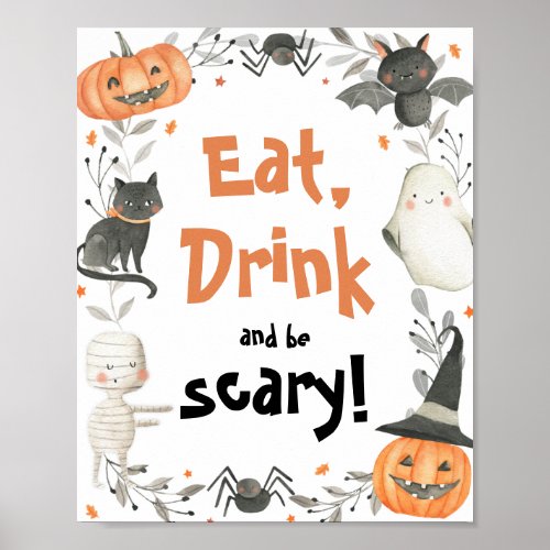 Cute Halloween Ghost Eat Drink Be Scary Party Sign