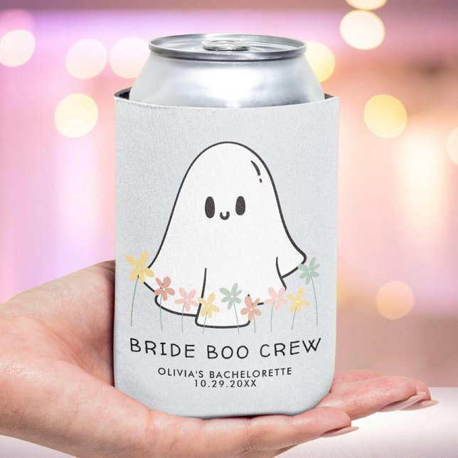 Cute Halloween Ghost Floral Bachelorette Party Can Cooler (Creator Uploaded)
