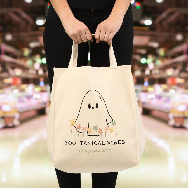 Cute Halloween Ghost Floral Boo-tanical Custom Tote Bag (Creator Uploaded)