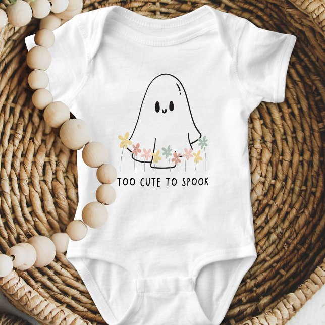 Cute Halloween Ghost Floral Too Cute To Spook Baby Bodysuit (Creator Uploaded)