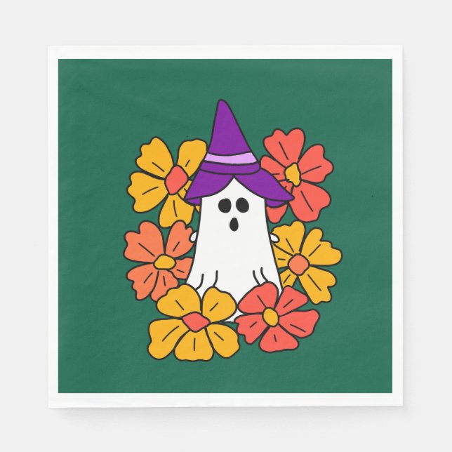 Cute Halloween Ghost Flower Wreath  Napkins (Front)