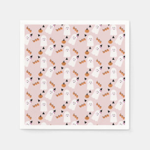 Cute Halloween Ghost Ghoul Orange Confetti Pink Napkins
