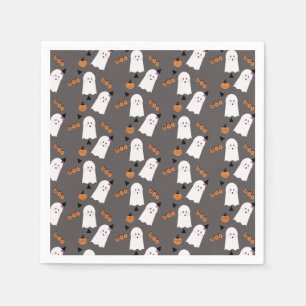 Cute Halloween Ghost Ghoul Orange Gray Confetti  Napkins