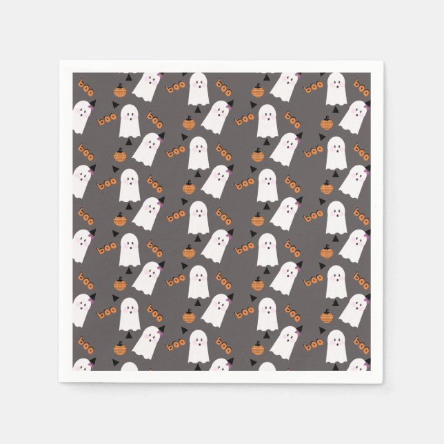 Cute Halloween Ghost Ghoul Orange Gray Confetti  Napkins (Front)
