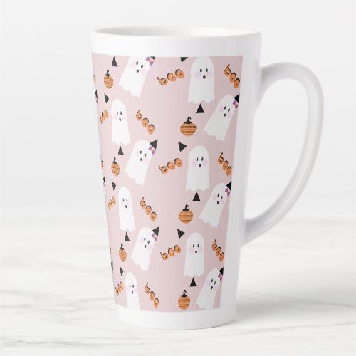 Cute Halloween Ghost Ghoul Orange Pink Confetti   Latte Mug