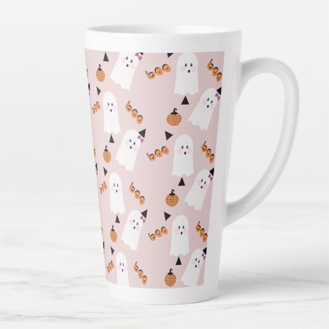 Cute Halloween Ghost Ghoul Orange Pink Confetti   Latte Mug (Right)