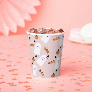 Cute Halloween Ghost Ghoul Orange Pink Confetti Paper Cups