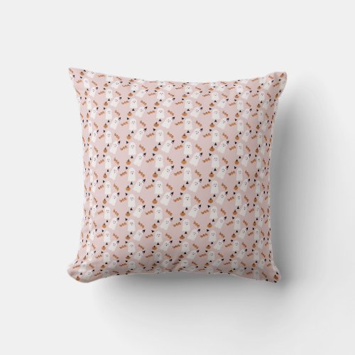 Cute Halloween Ghost Ghoul Orange Pink Confetti    Throw Pillow