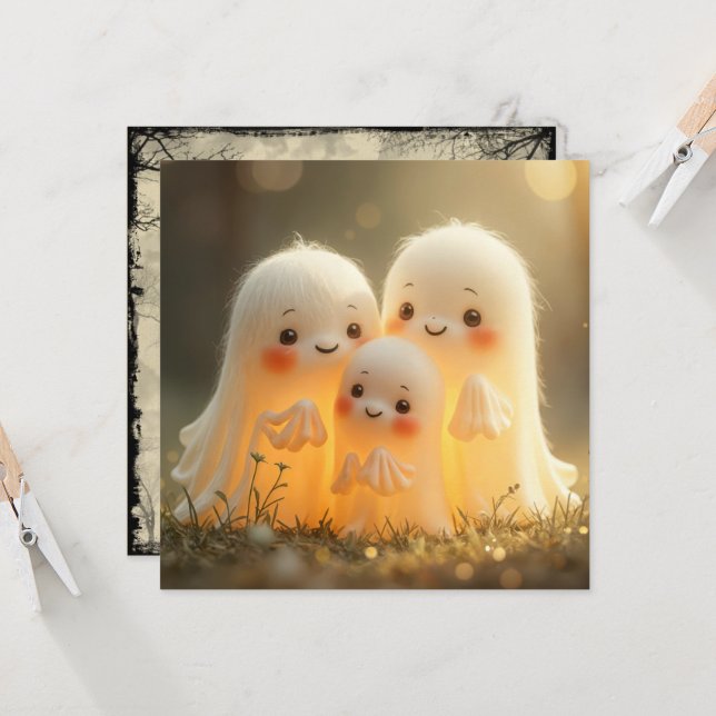 Cute Halloween Ghost Group Invitation (Front/Back In Situ)