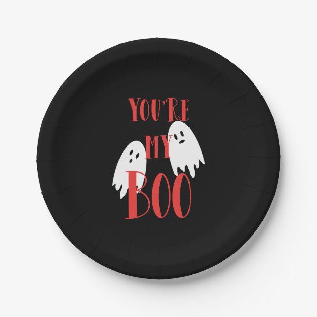 Cute Halloween Ghost Halloween Boo Paper Plates (Front)