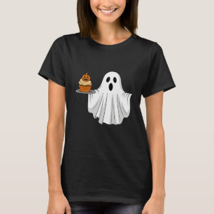 Cute Halloween Ghost Holding Pumpkin Cupcake Pocke T-Shirt
