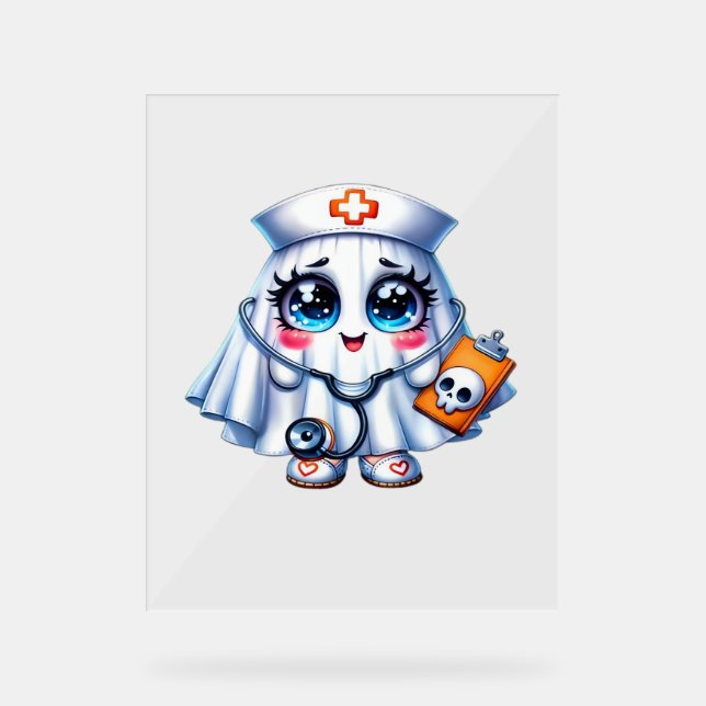 Cute Halloween ghost in a nurse's uniform Classic  Acrylic Sign (Front)