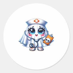 Cute Halloween ghost in a nurse's uniform Classic Classic Round Sticker