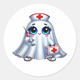 Cute Halloween ghost in a nurse's uniform Classic Classic Round Sticker