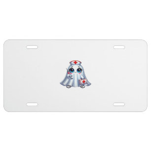 Cute Halloween ghost in a nurse's uniform Classic License Plate