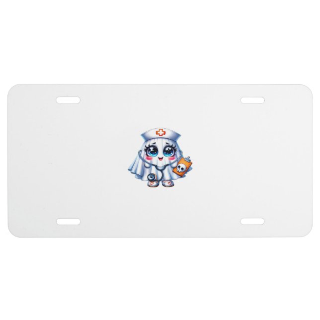 Cute Halloween ghost in a nurse's uniform Classic  License Plate (Front)