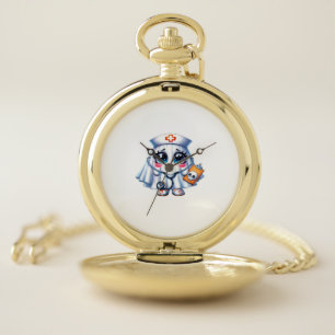 Cute Halloween ghost in a nurse's uniform Classic Pocket Watch