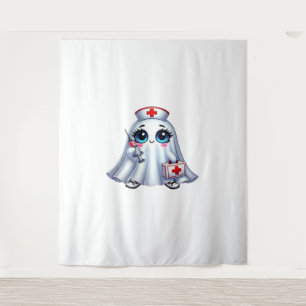 Cute Halloween ghost in a nurse's uniform Classic Tapestry
