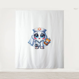 Cute Halloween ghost in a nurse's uniform Classic Tapestry