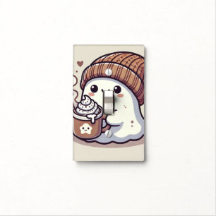 Cute Halloween Ghost in Fall Beanie & Hot Cocoa Light Switch Cover