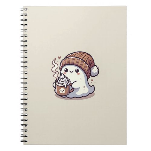 Cute Halloween Ghost in Fall Beanie  Hot Cocoa Notebook