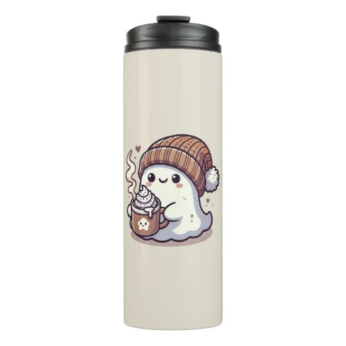 Cute Halloween Ghost in Fall Beanie  Hot Cocoa Thermal Tumbler