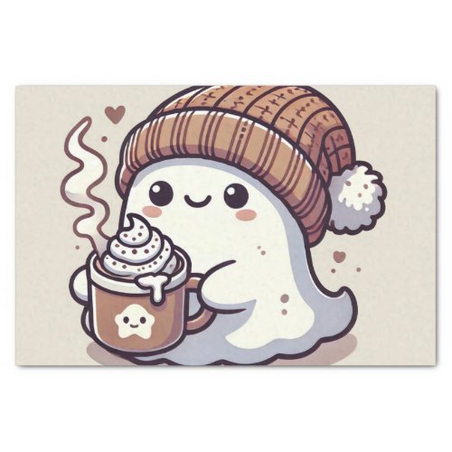 Cute Halloween Ghost in Fall Beanie  Hot Cocoa  Tissue Paper