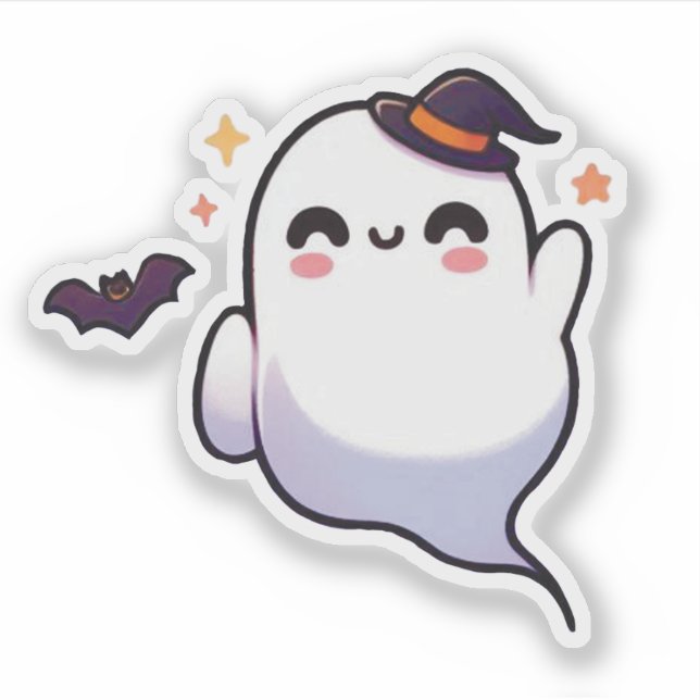 Cute Halloween Ghost - Kawaii Spooky Sticker (Front)