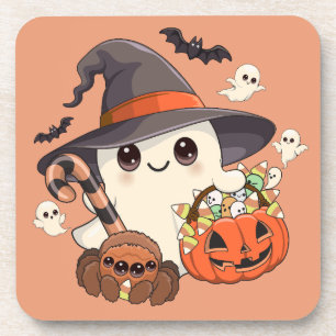 Cute Halloween Ghost Kawaii Style Beverage Coaster