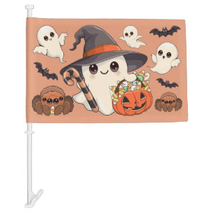 Cute Halloween Ghost Kawaii Style Car Flag
