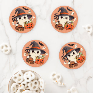 Cute Halloween Ghost Kawaii Style Coaster Set