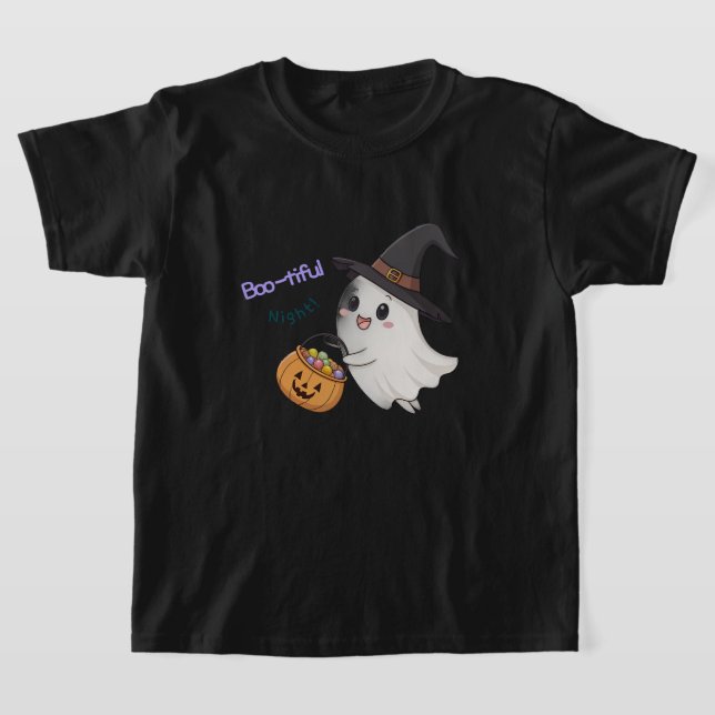 Cute Halloween Ghost Kids’ T-Shirt (Laydown)