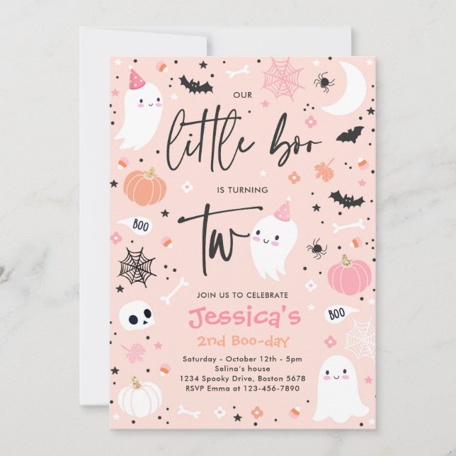 Cute Halloween Ghost Little Boo 2nd Birthday Party Invitation (Front)