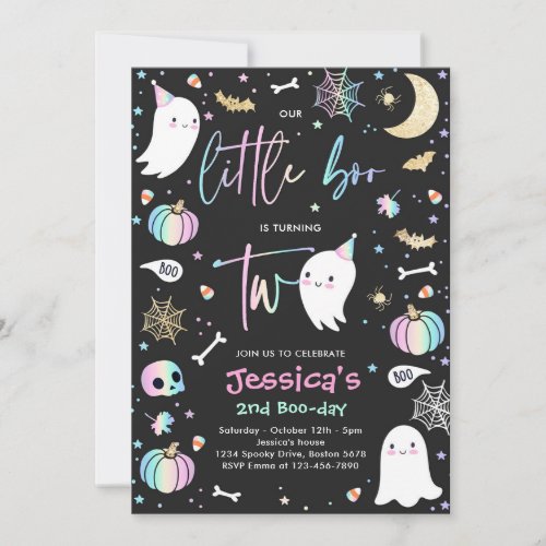 Cute Halloween Ghost Little Boo 2nd Birthday Party Invitation