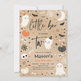 Cute Halloween Ghost Little Boo 2nd Birthday Party Invitation