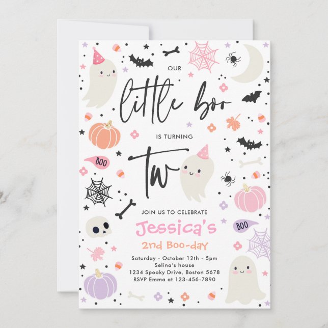 Cute Halloween Ghost Little Boo 2nd Birthday Party Invitation (Front)