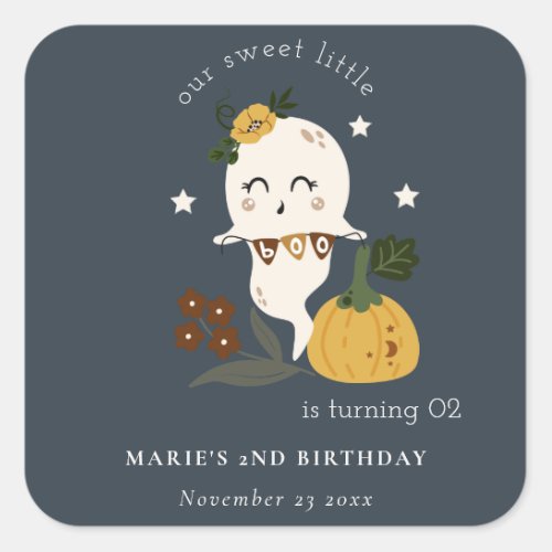Cute Halloween Ghost Little Boo Any Age Birthday Square Sticker