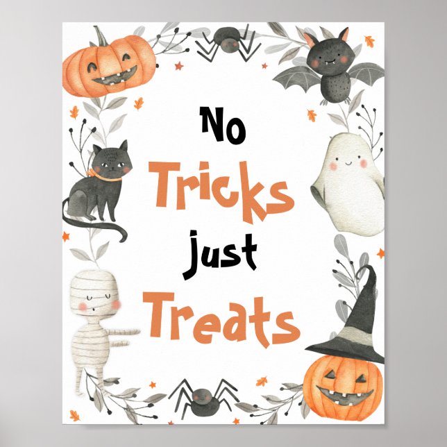 Cute Halloween Ghost No Tricks Just Treats Sign (Front)