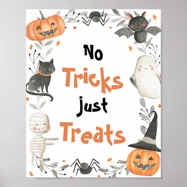 Cute Halloween Ghost No Tricks Just Treats Sign | Zazzle