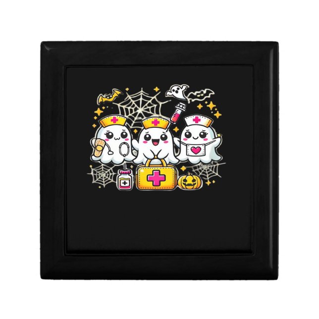 Cute Halloween Ghost Nurse Trio with Medical Kit a Gift Box (Front)