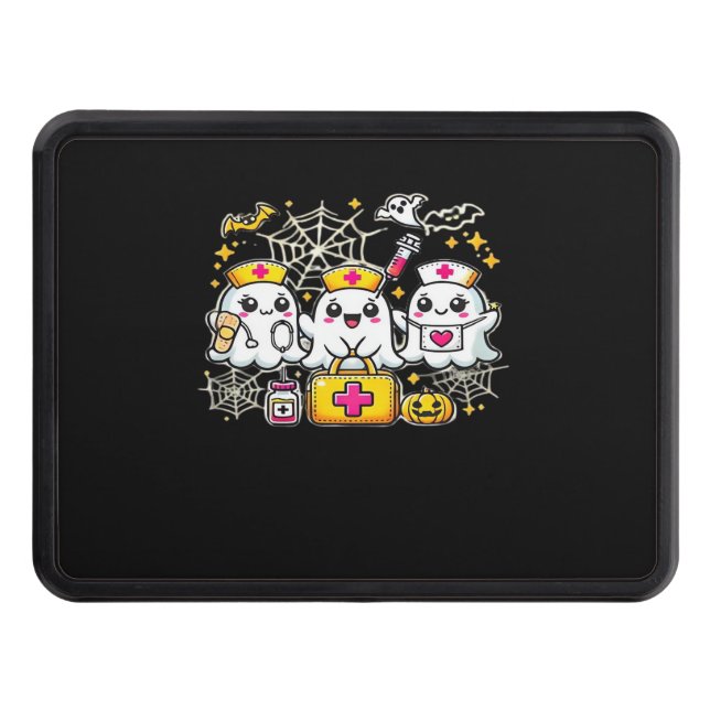 Cute Halloween Ghost Nurse Trio with Medical Kit a Hitch Cover (Front)