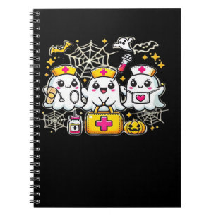 Cute Halloween Ghost Nurse Trio with Medical Kit a Notebook