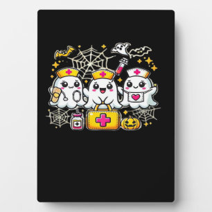 Cute Halloween Ghost Nurse Trio with Medical Kit a Plaque
