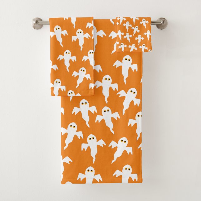 Cute Halloween Ghost Orange Bath Towel Set (Insitu)