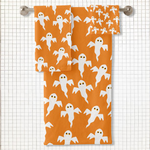 Cute Halloween Ghost Orange Bath Towel Set