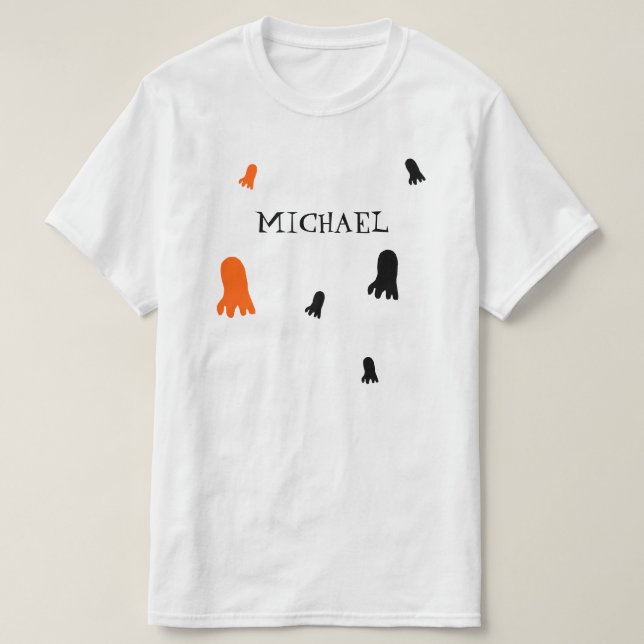 Cute Halloween Ghost Orange, Black Personalized T-Shirt (Design Front)